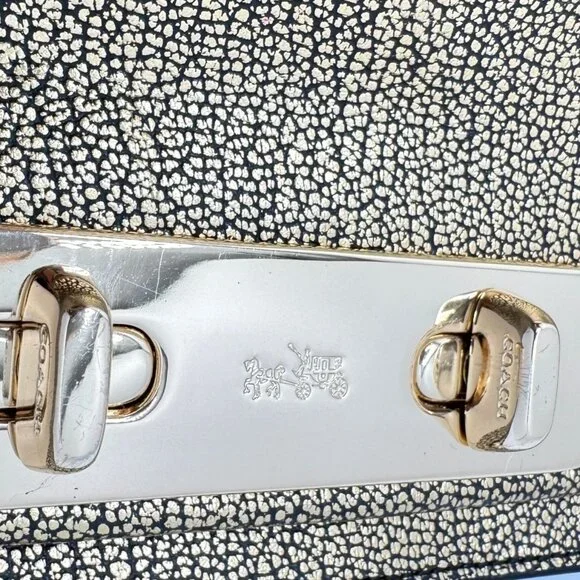 Coach Metallic Gold Pebble Leather Swagger Clutch Crossbody Chain Strap Turnlock - Picture 10 of 16